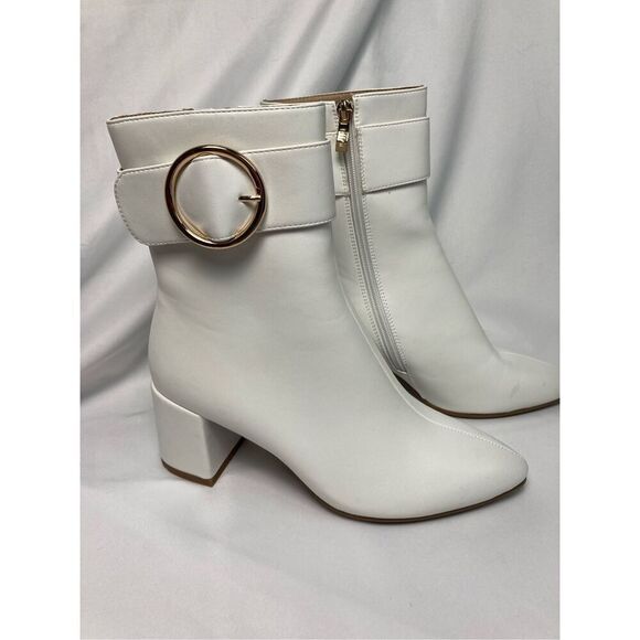 IDIFU Dressy Chunky Heel Ankle Boots Short Booties White 8 - Picture 5 of 9